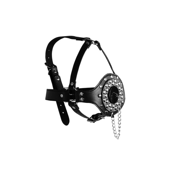 Ouch! Xtreme Head Harness with open mouth gag and plug stopper