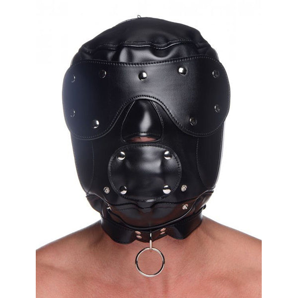Master Series Muzzled BDSM hood with detachable muzzle