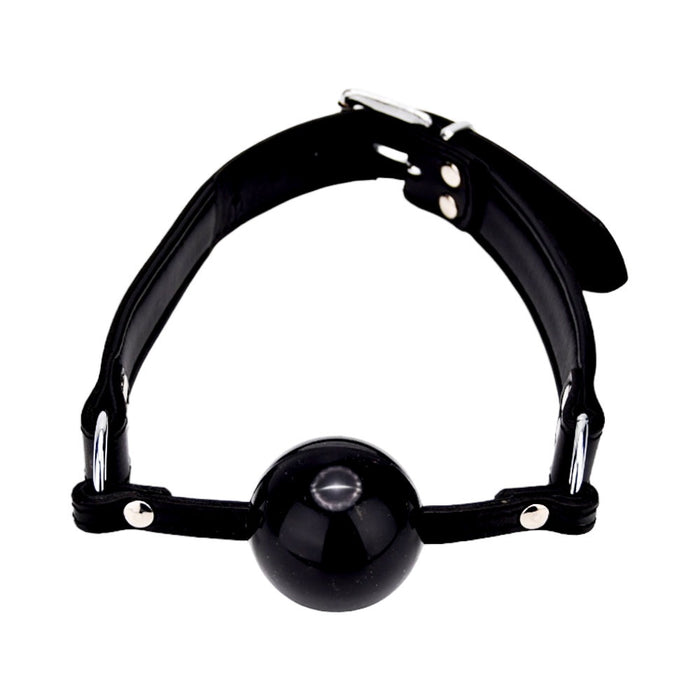 Bound black leather solid ball gag