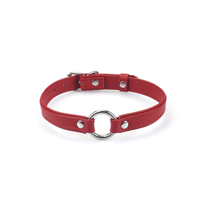 2cm Wide Heron Leather Mini O Ring Collar Silver Hardware: Pink