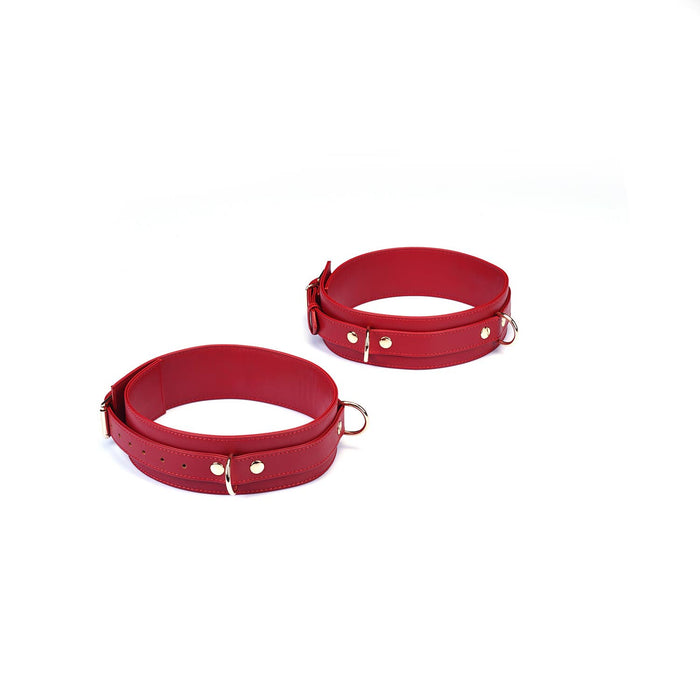 Red Faux Leather Wrist to Thigh Cuffs Kit