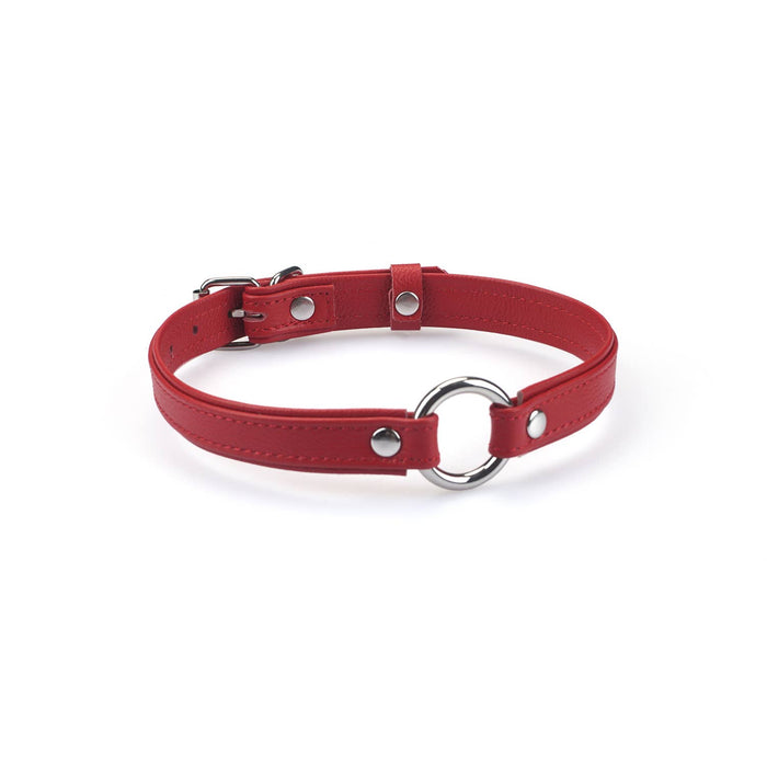 2cm Wide Heron Leather Mini O Ring Collar Silver Hardware: Pink