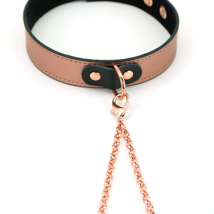 Rose Gold Memory - Leather Thin Collar with Nipple Clamps