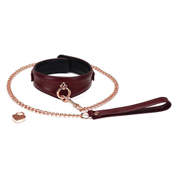 Liebe Seele Wine Red Deluxe collar with leash & lock