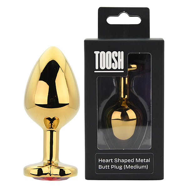 Toosh Gold butt plug with red heart jewel