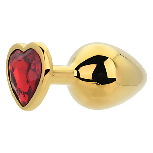 Toosh Gold butt plug with red heart jewel