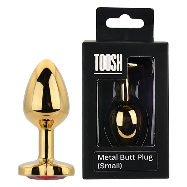 Toosh Gold butt plug with red heart jewel