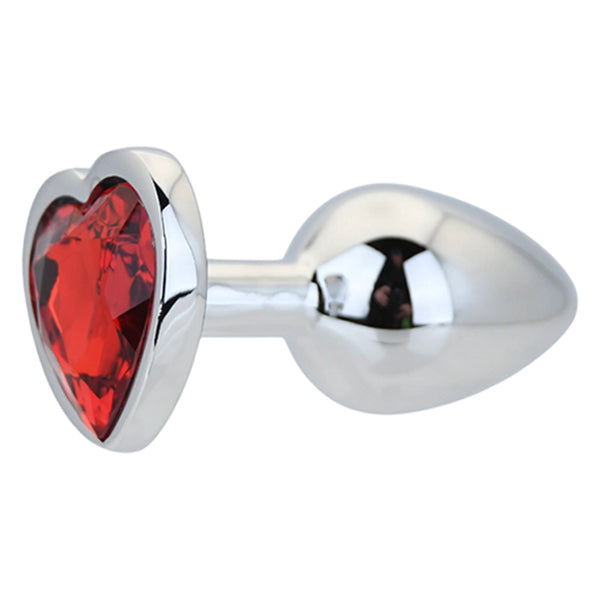 Toosh Silver butt plug with red heart jewel