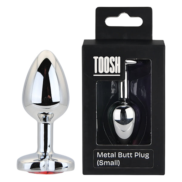 Toosh Silver butt plug with red heart jewel
