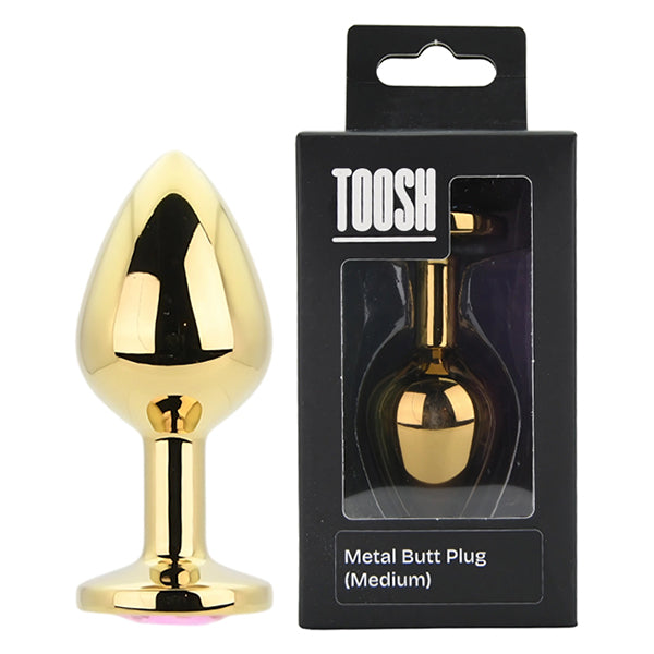 Toosh Gold butt plug with pink jewel