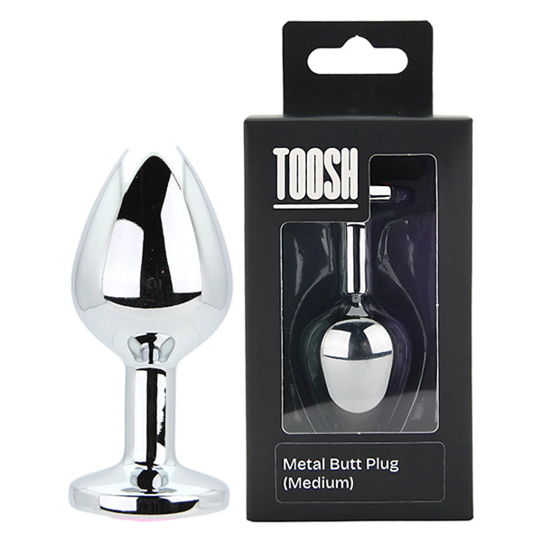 Toosh Silver butt plug with pink jewel