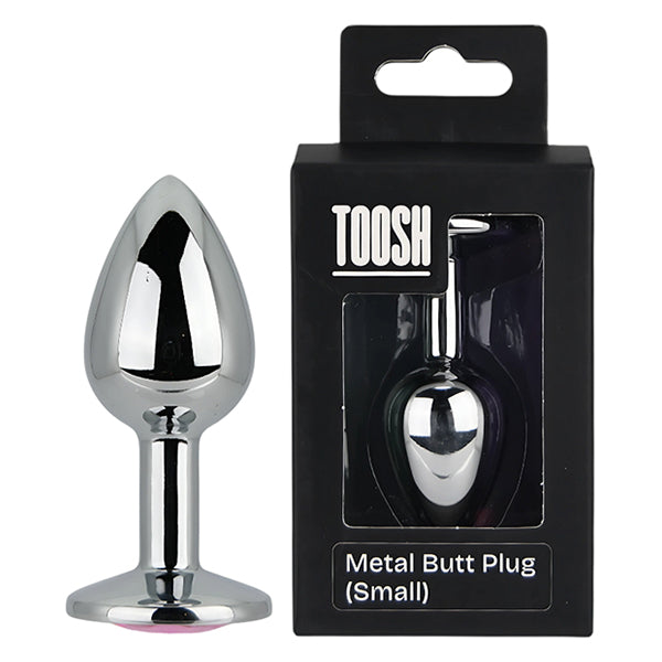 Toosh Silver butt plug with pink jewel
