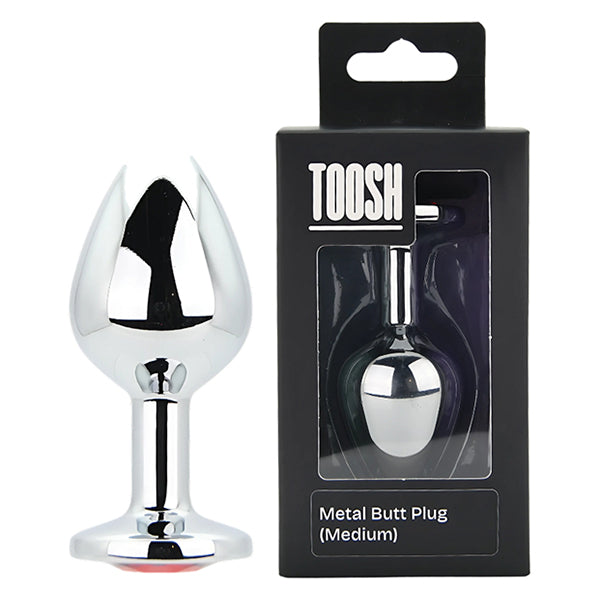 Toosh Silver butt plug with red jewel
