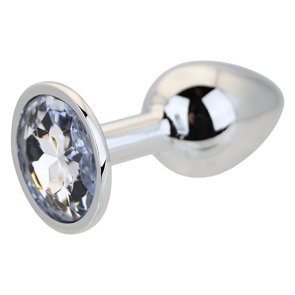 Toosh Silver butt plug with clear jewel