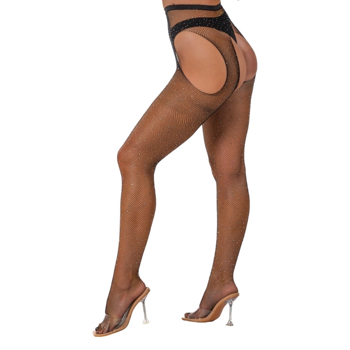 Lace by LJ Rhinestone Fishnet crotchless tights