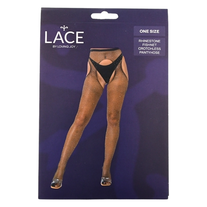 Lace by LJ Rhinestone Fishnet crotchless tights
