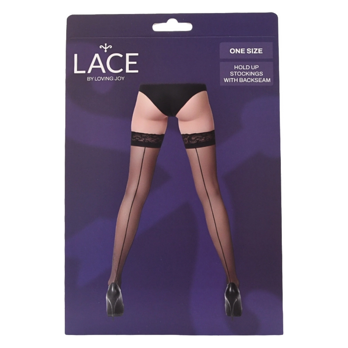 Lace by LJ Sheer hold-up stockings with backseam