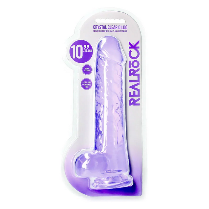 RealRock CRYSTAL CLEAR Straight 10" dildo with balls