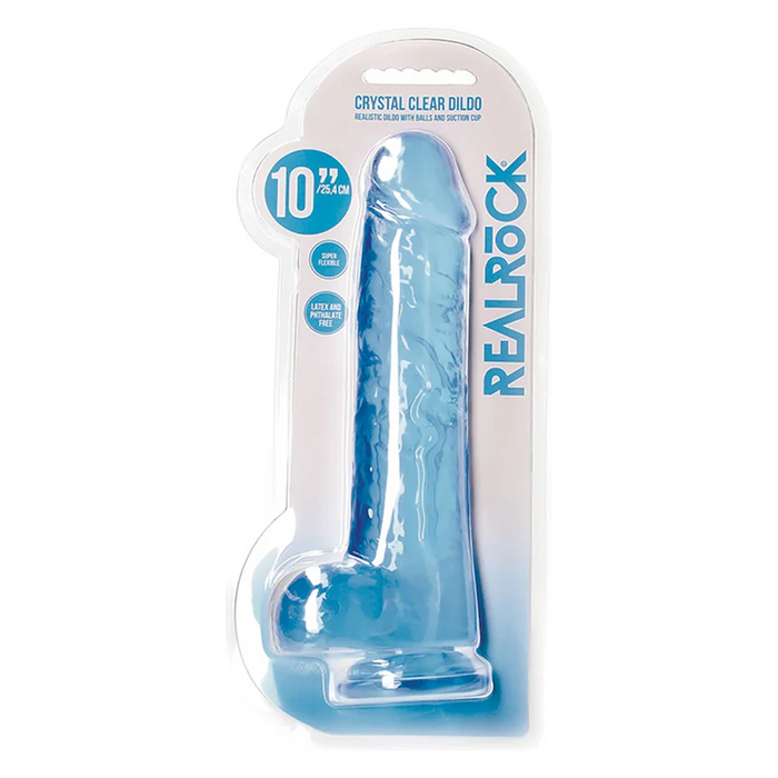 RealRock CRYSTAL CLEAR Straight 10" dildo with balls