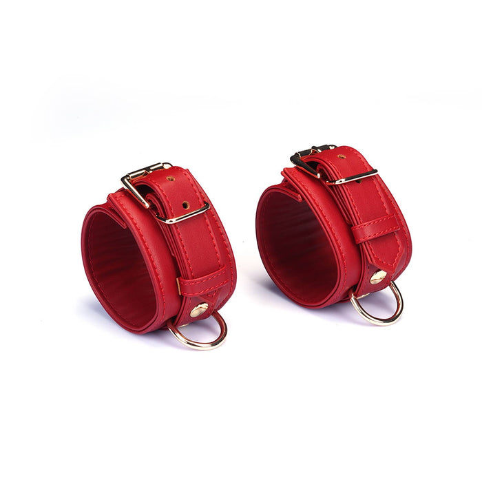 Red Faux Leather Wrist to Thigh Cuffs Kit