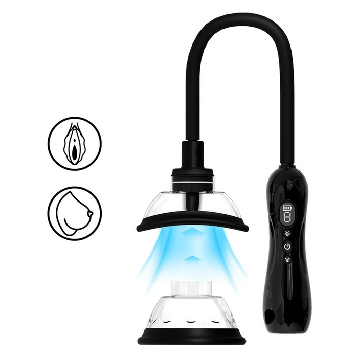 Pumped vulva & breast pump with rotating & vibrating tongue