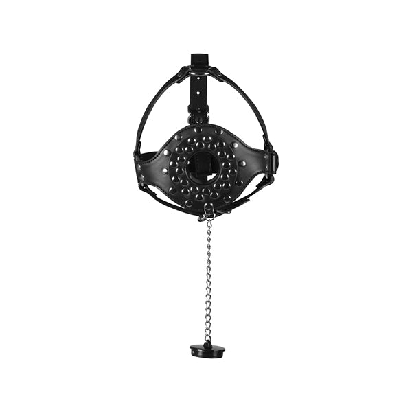 Ouch! Xtreme Head Harness with open mouth gag and plug stopper