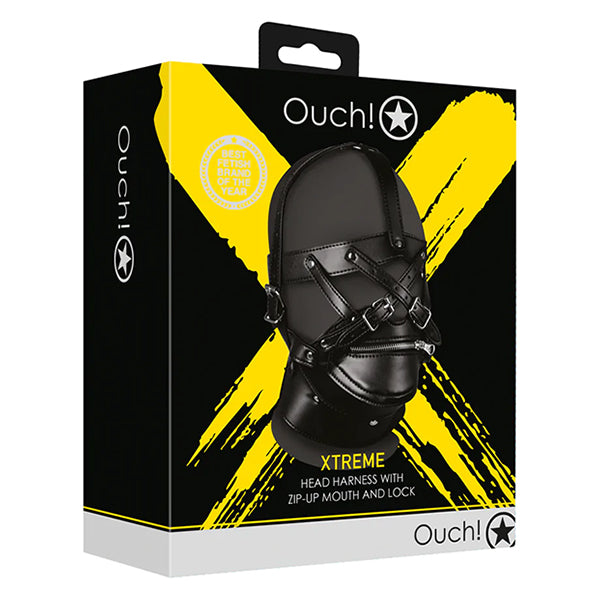 Ouch! XTREME head harness with zip-up mouth & lock