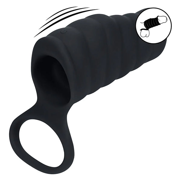 Levelz Vibrating ribbed penis sleeve with ball ring
