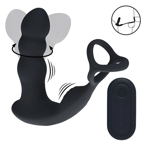 Levelz Dual Vibrating & Rotating Head prostate massager with cock & ball ring