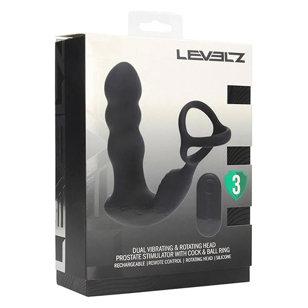 Levelz Dual Vibrating & Rotating Head prostate massager with cock & ball ring