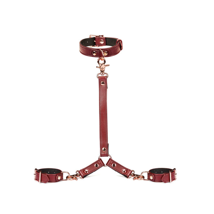 Liebe Seele Wine Red Leather Collar and Wrist Restraints Harness