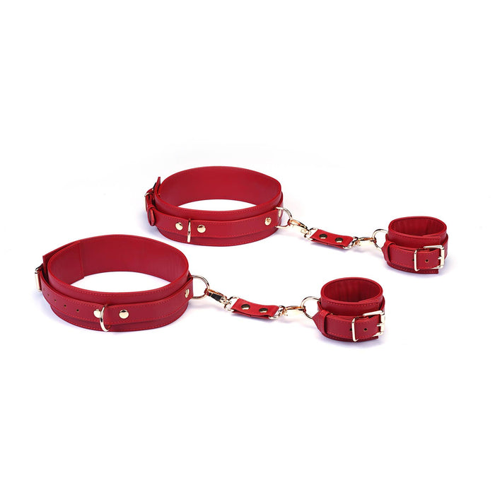 Red Faux Leather Wrist to Thigh Cuffs Kit