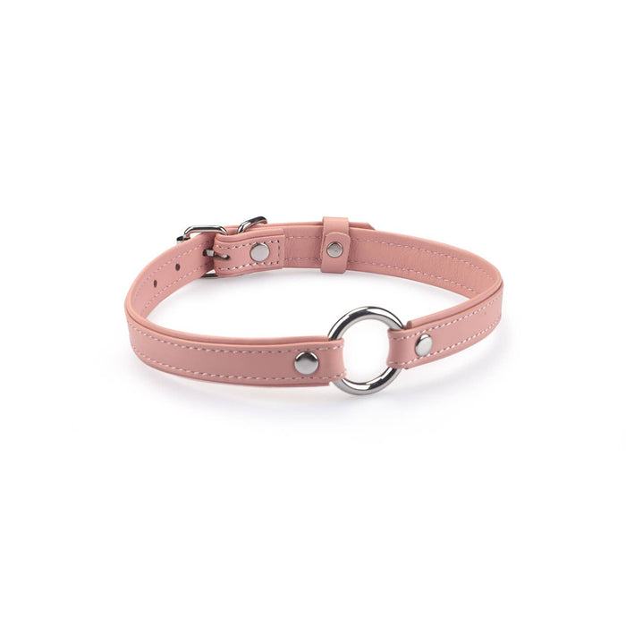 2cm Wide Heron Leather Mini O Ring Collar Silver Hardware: Pink