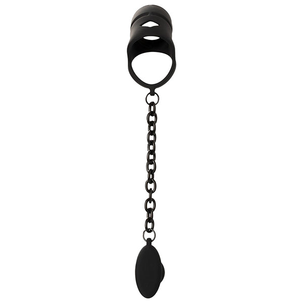Black Velvets cock cage with butt plug