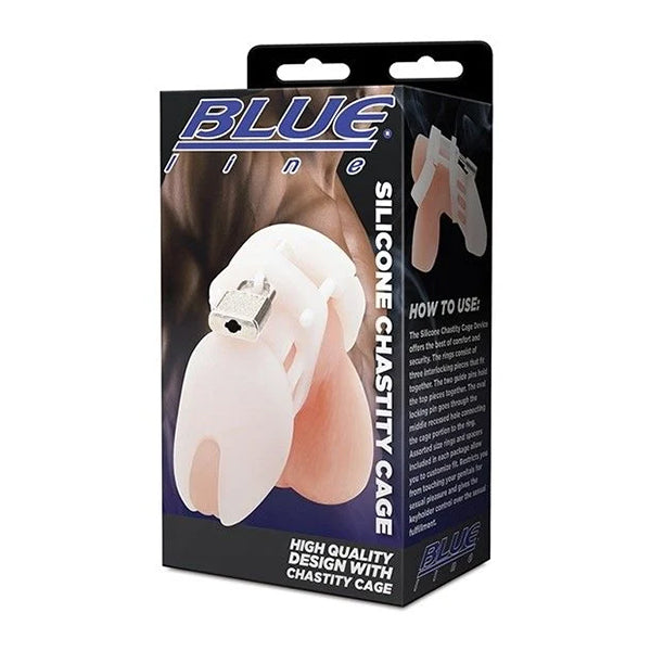 Blue Line  White silicone cock cage