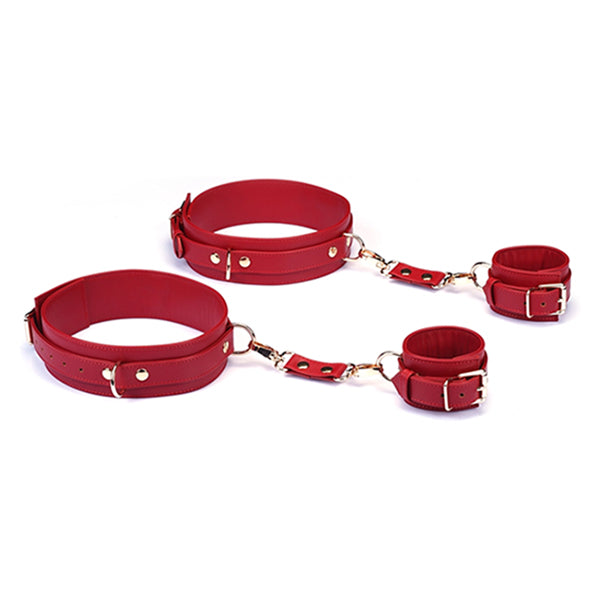Liebe Seele Red Faux Leather wrist-to-thigh cuff set