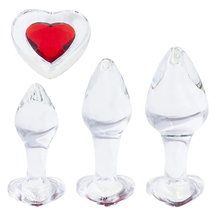 Sinsins Clear Glass Spark anal training set with red heart base