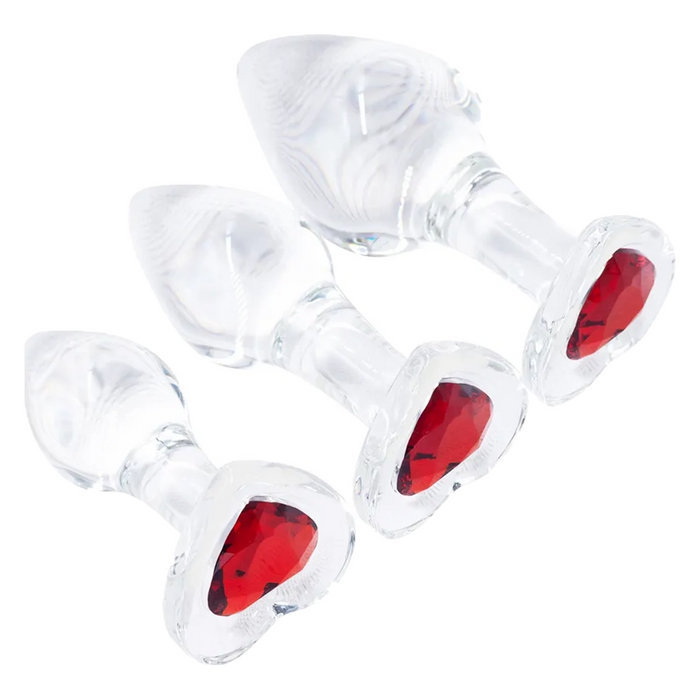 Sinsins Clear Glass Spark anal training set with red heart base