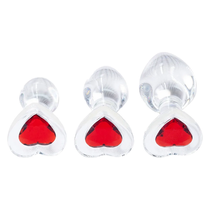 Sinsins Clear Glass Spark anal training set with red heart base