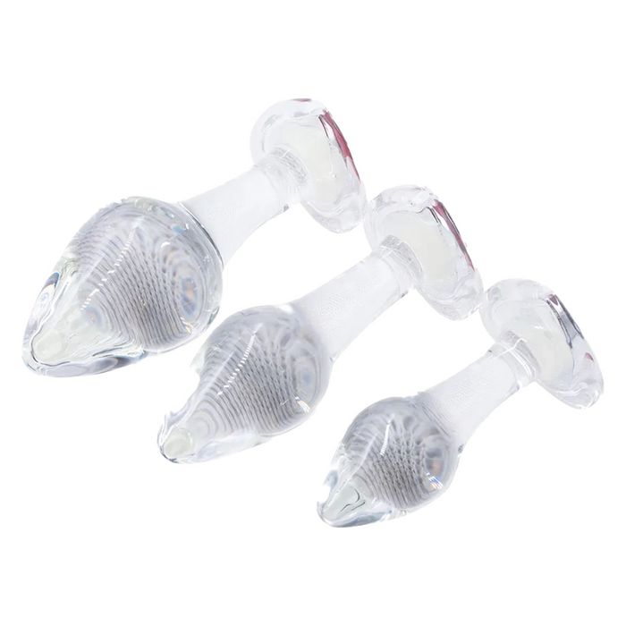Sinsins Clear Glass Spark anal training set with red heart base