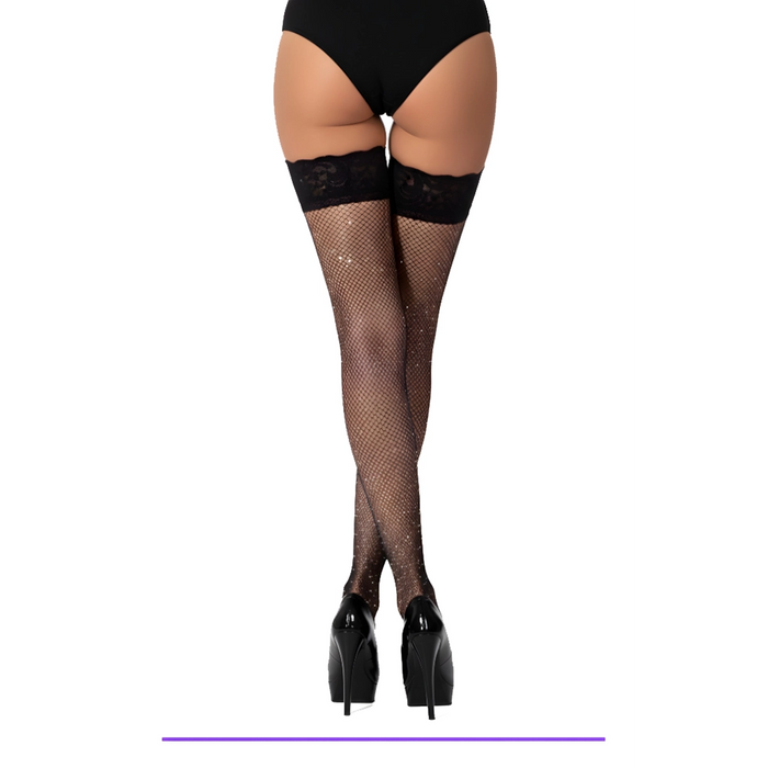 Lace by LJ Fishnet thigh-high stockings with rhinestones