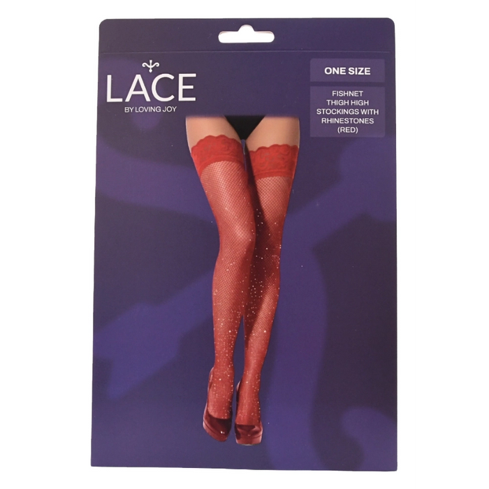 Lace by LJ Fishnet thigh-high stockings with rhinestones