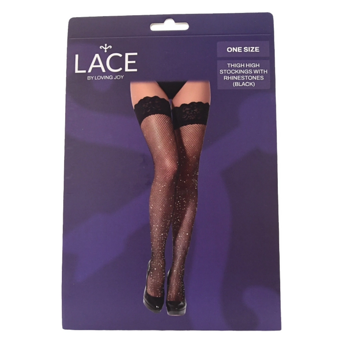 Lace by LJ Fishnet thigh-high stockings with rhinestones