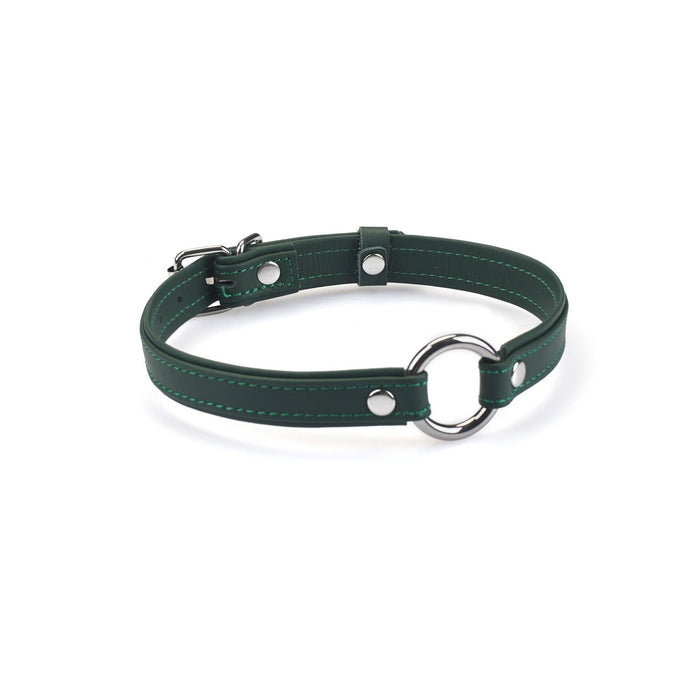 2cm Wide Heron Leather Mini O Ring Collar Silver Hardware: Pink
