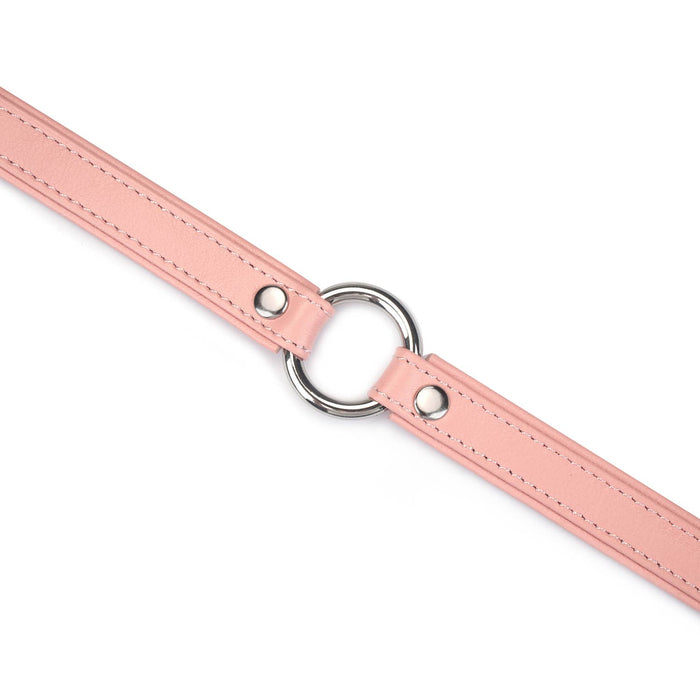 2cm Wide Heron Leather Mini O Ring Collar Silver Hardware: Pink
