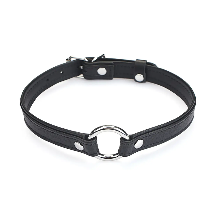 2cm Wide Heron Leather Mini O Ring Collar Silver Hardware: Pink
