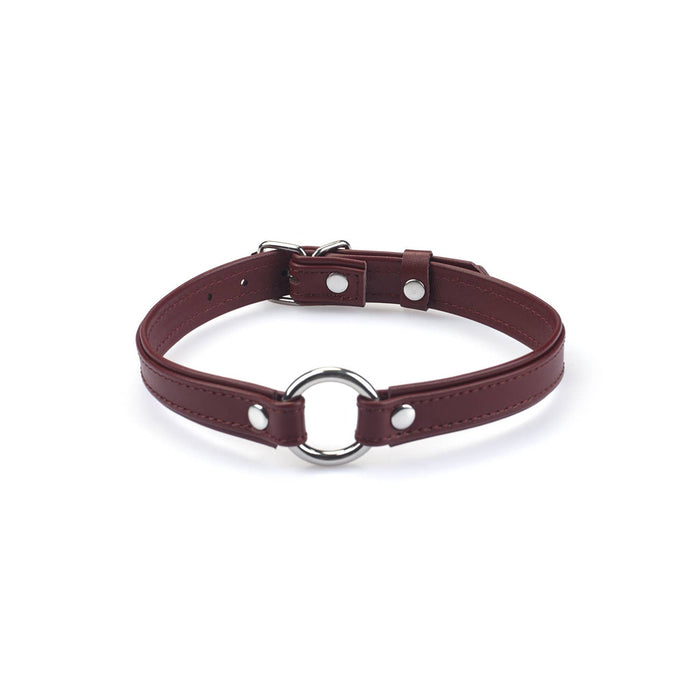 2cm Wide Heron Leather Mini O Ring Collar Silver Hardware: Pink