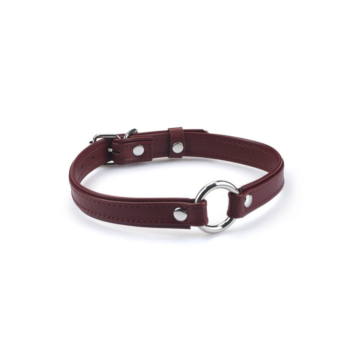 2cm Wide Heron Leather Mini O Ring Collar Silver Hardware: Pink
