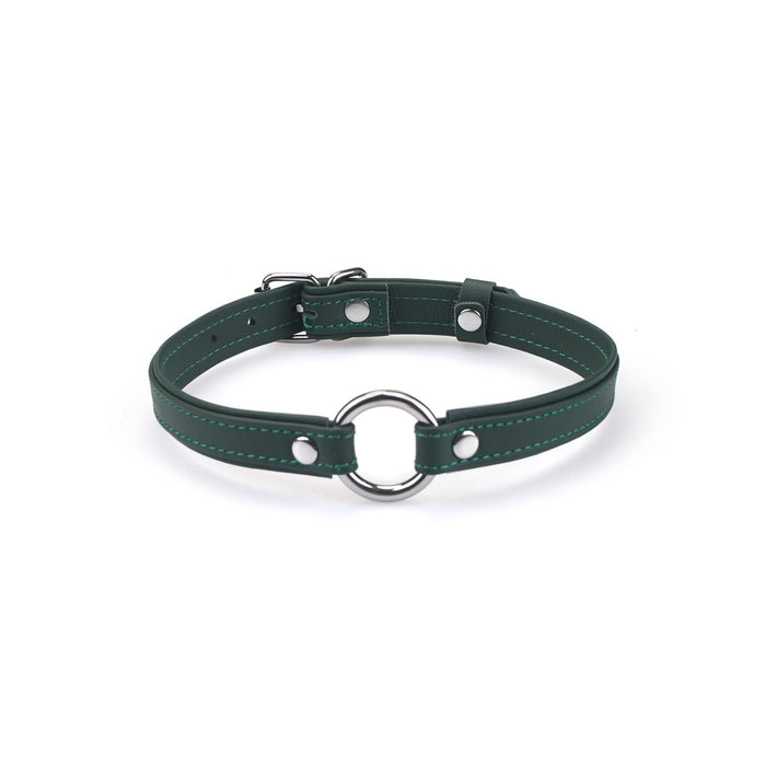 2cm Wide Heron Leather Mini O Ring Collar Silver Hardware: Pink
