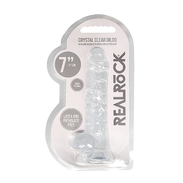 RealRock Crystal Clear 7" dildo with balls